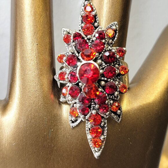 Red Rhinestone Adjustable Ring - Picture 1 of 7